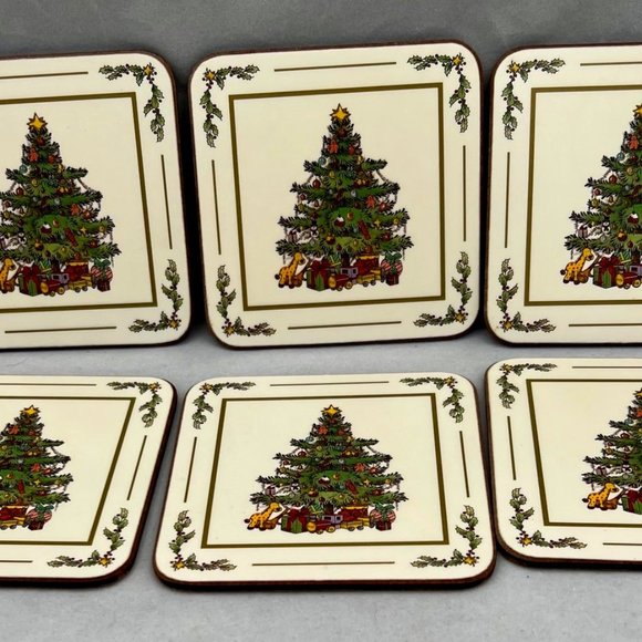 Pimpernel Holiday Vintage White Christmas Tree Coasters Pimpernel